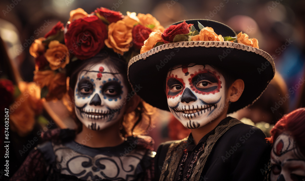 enfants déguisés avec des masque de tête de mort pour halloween ou día de los muerto
enfants déguisés avec des masque de tête de mort pour halloween ou día de los muerto