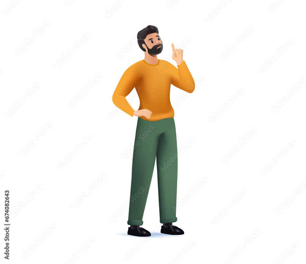 Man is thinking. Question mark 3D. Vector illustration in cartoon style. The businessman thinks, searches, shrugs, doubts, shows empty pockets. Financial difficulties 3D illustration Man is thinking. Question mark 3D. Vector illustration in cartoon style. The businessman thinks, searches, shrugs, doubts, shows empty pockets. Financial difficulties 3D illustration