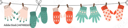 Colorful Mittens Hanging