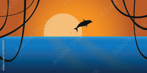 dolphin jumping over the sea at sunset