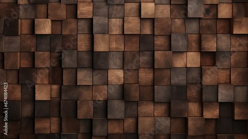 Realistic 3d cube textured brown wood background with mosaic style. a wooden plank with a detailed texture backdrop