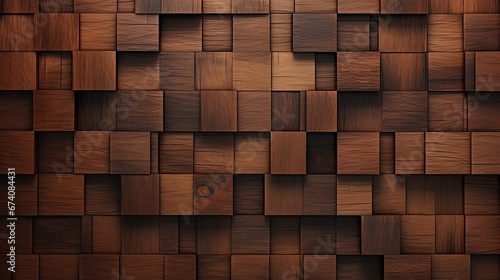 Fototapeta Naklejka Na Ścianę i Meble -  3D cube textured dark brown wood background with mosaic style. a wooden plank with a detailed texture backdrop