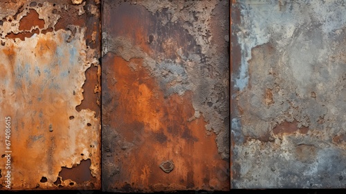 Blue orange rough and rusty old iron surface, a grunge abstract background 