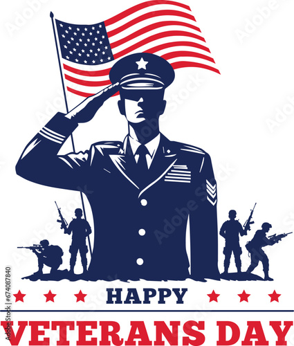 Happy Veteran's day Vector illustration. Military officer with American flag and soldiers
US military armed forces soldier in silhouette saluting
Memorial Day - Remember and honor with USA flag, 