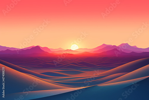 Minimalist pink and red sunset over a desert