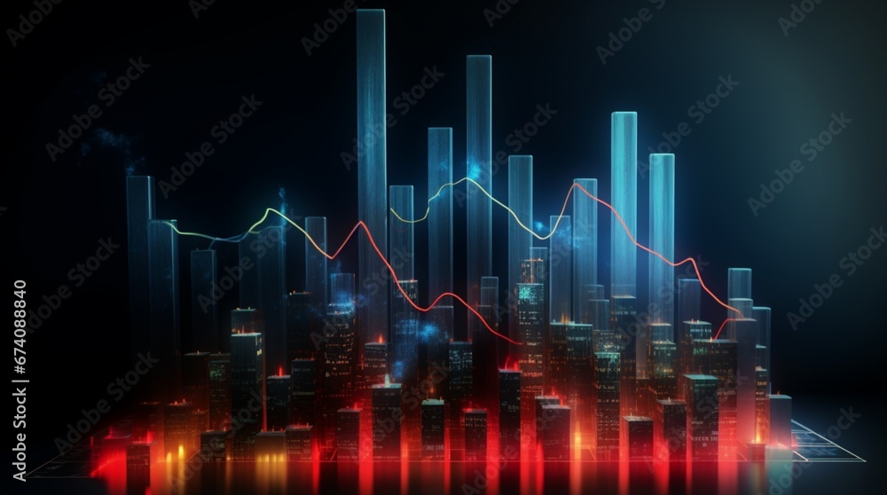 Naklejka premium Graph Chart Displaying Trends and Movements in Financial Markets, A Visual Representation of Economic Dynamics