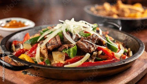 Mexican food, fajitas, beef stew with vegetables, photo