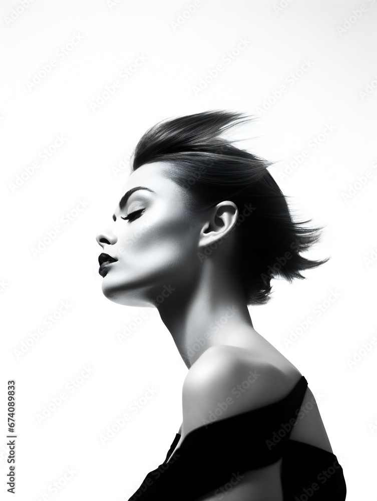Partying woman portrait with black and white style. Isolated white background. Generative AI