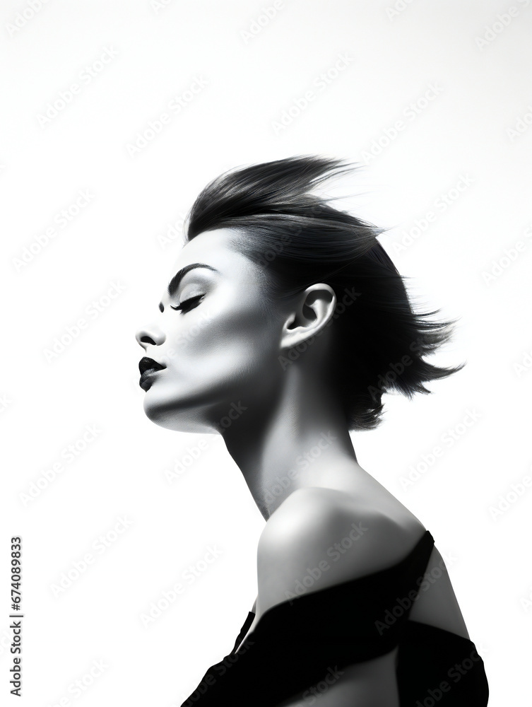 Partying woman portrait with black and white style. Isolated white background. Generative AI Partying woman portrait with black and white style. Isolated white background. Generative AI
