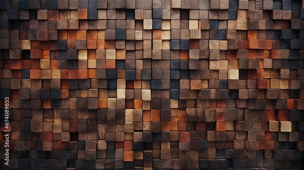 Fototapeta premium Dark color wood background with 3d cube texture wooden