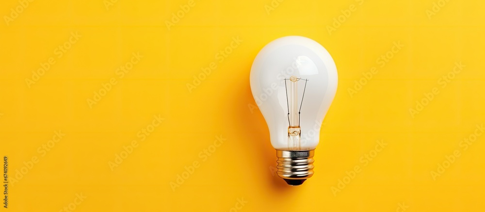 A light bulb of ivory color set apart on a sunny backdrop conveying a business idea An area is kept free for replicating content - obrazy, fototapety, plakaty 