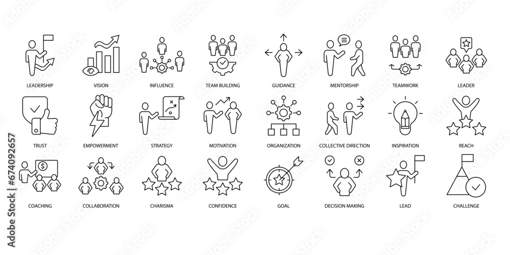 Leadership icons set. Set of editable stroke icons.Vector set of Leadership
