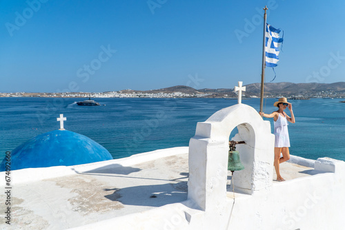 Woman at Monastery of St. John's of Deti in Paros, Greece photo