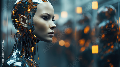 futuristic ai robot with human face