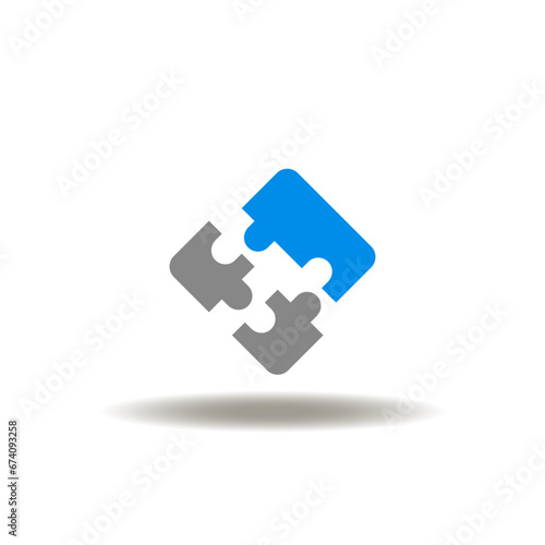 Vector illustration of puzzle three pieces. Icon of third party. Symbol of strategy, thinking. Sign of compatibility. Pictogram of solution search.