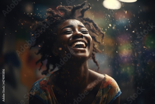 Portrait of African American girl in confetti, AI generated