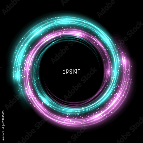 Glowing spiral with bright flashes. Turquoise and pink colors. Abstract luminous background.