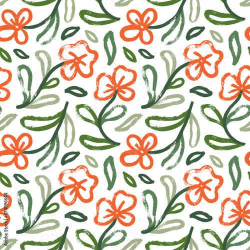 Chamomile hand drawn vector seamless pattern in pale colors.