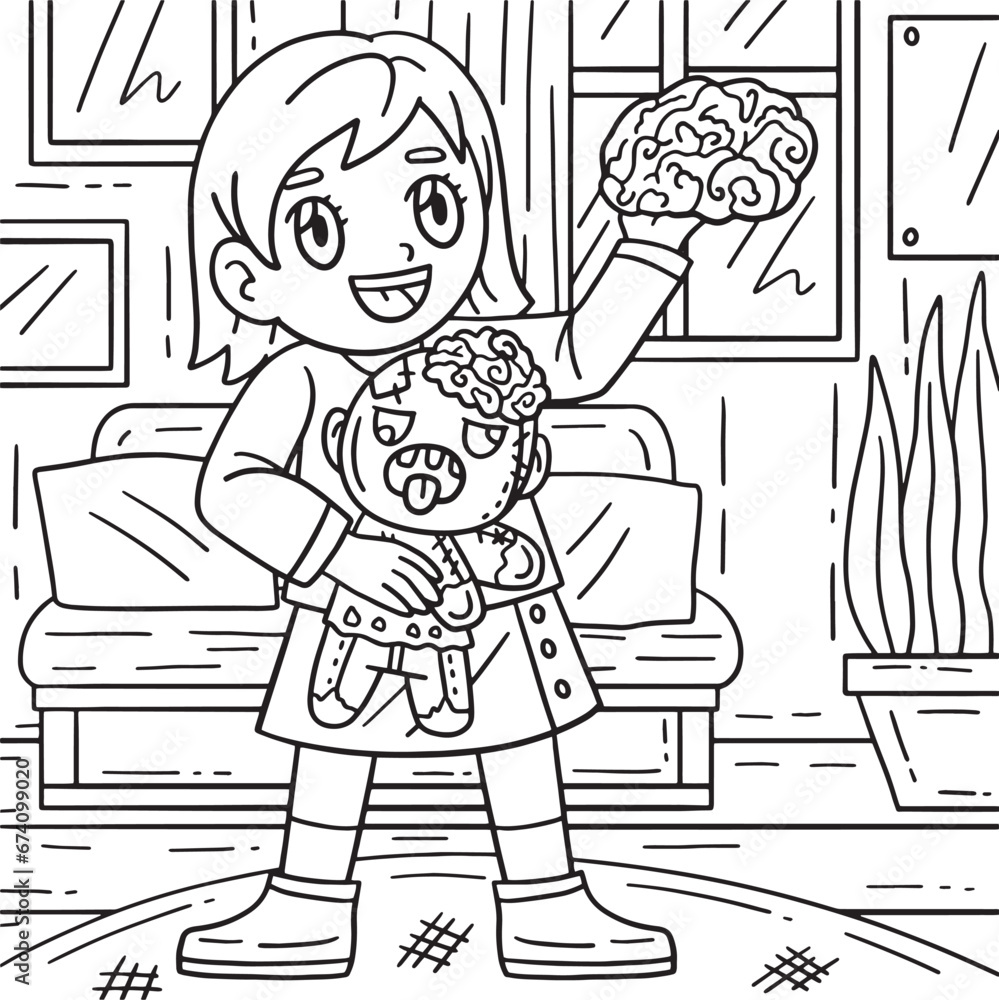 Child with a Zombie Stuffed Toy Coloring Pages Child with a Zombie Stuffed Toy Coloring Pages