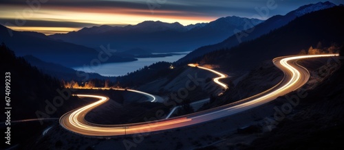 Mountain road. Long exposure. Motion blur.