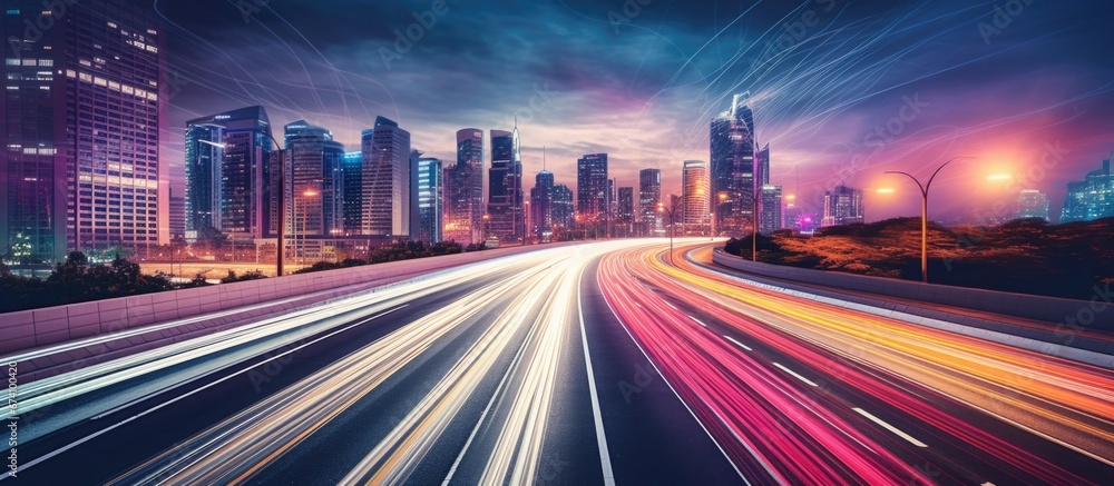 Fototapeta premium Streets of the metropolis at night. Motion blur. Abstract urban background.