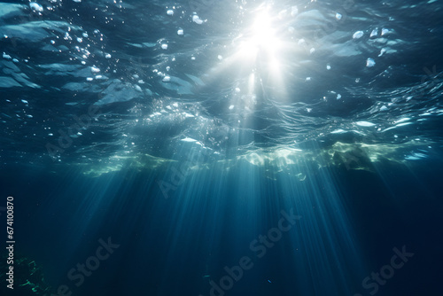 under water, Deep Water, Blue Sun light, wave underwater, Abstract Fractal waves, deep ocean wide nature background © elina