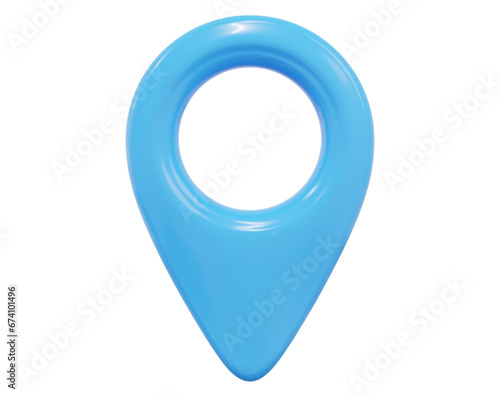3d blue map location pointer. Pin code icon of the geolocation map. Plastic cartoon style. Stock vector illustration on isolated background.