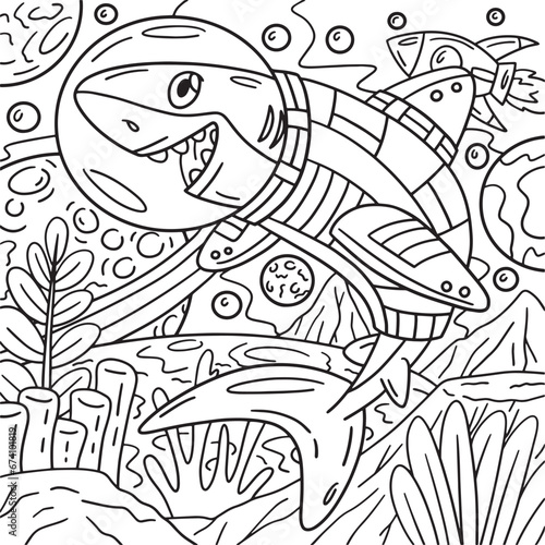 Space Shark Coloring Page for Kids