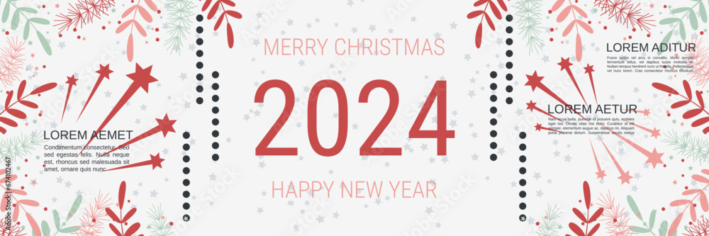 Merry Christmas and Happy New Year minimalistic style vector banner template. Flat design illustration with winter style elements Merry Christmas and Happy New Year minimalistic style vector banner template. Flat design illustration with winter style elements
