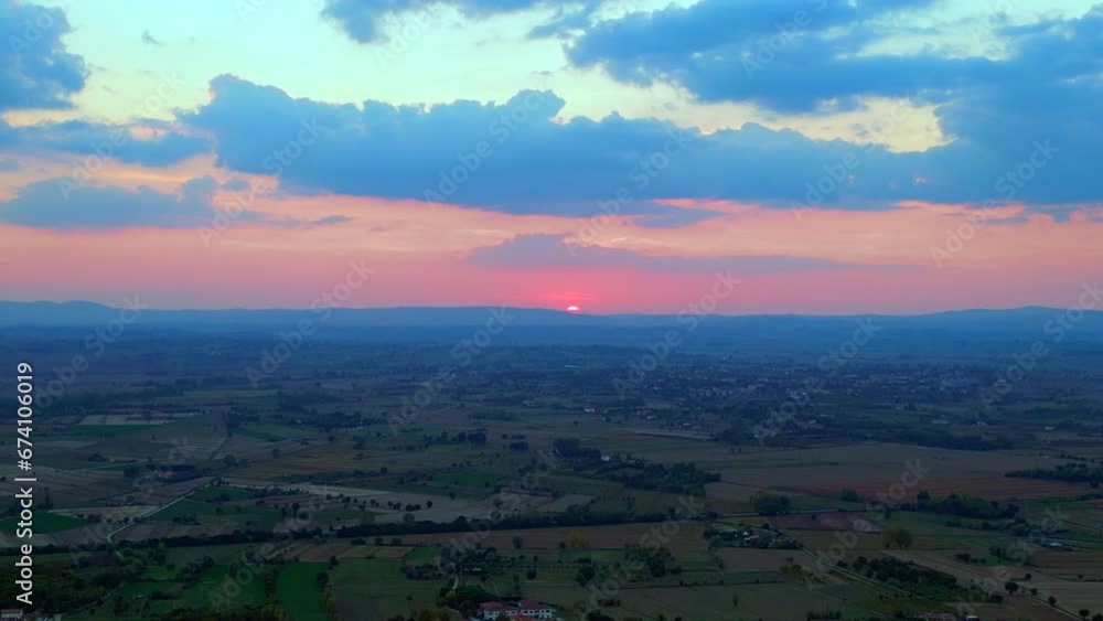 Amazing aerial view flight drone Tuscany valley Cloudy sky sunset italy nature Amazing aerial view flight drone Tuscany valley Cloudy sky sunset italy nature