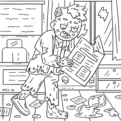 Zombie with Newspaper Coloring Pages for Kids