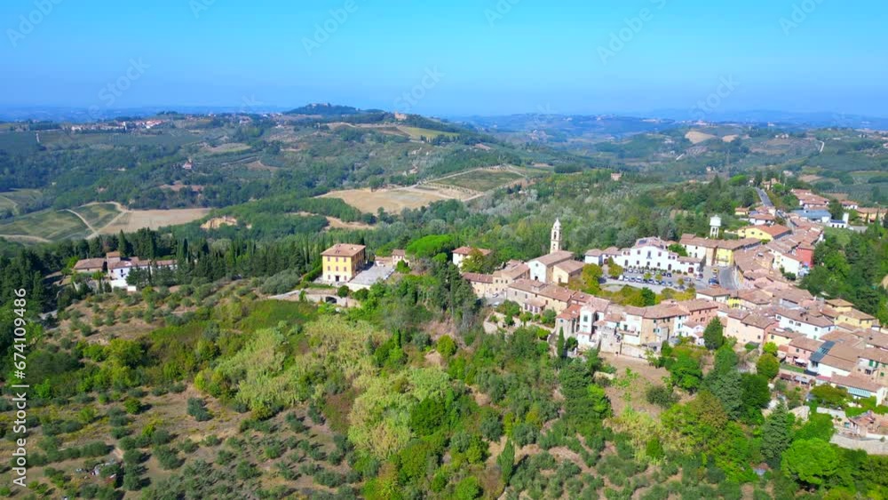 Nice aerial top view flight drone. Tuscany quaint hill Village Winery farmer Nice aerial top view flight drone. Tuscany quaint hill Village Winery farmer