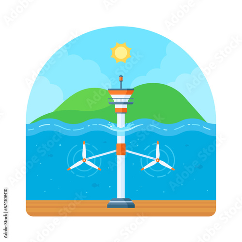 Nature - Environment - Climate Change - Renewable Energy - Tidal Power Plant Illustration