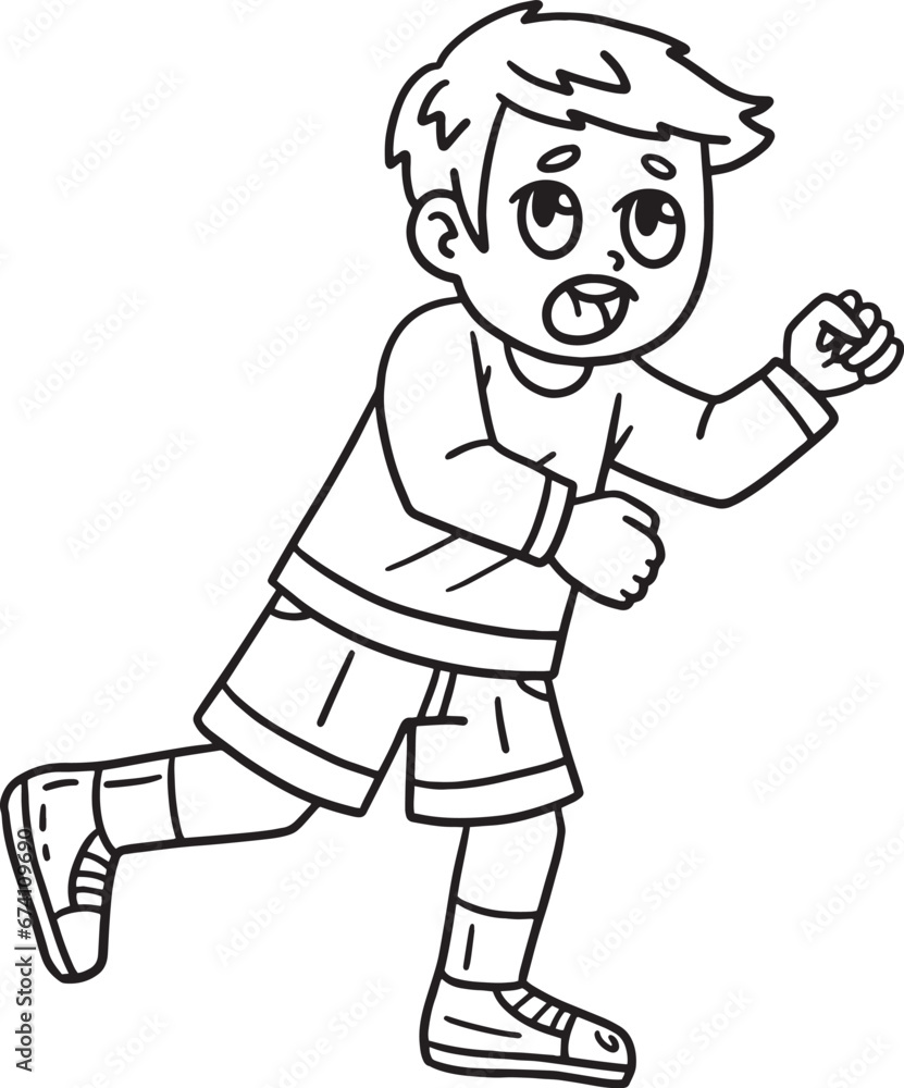 Boy Running Isolated Coloring Page for Kids