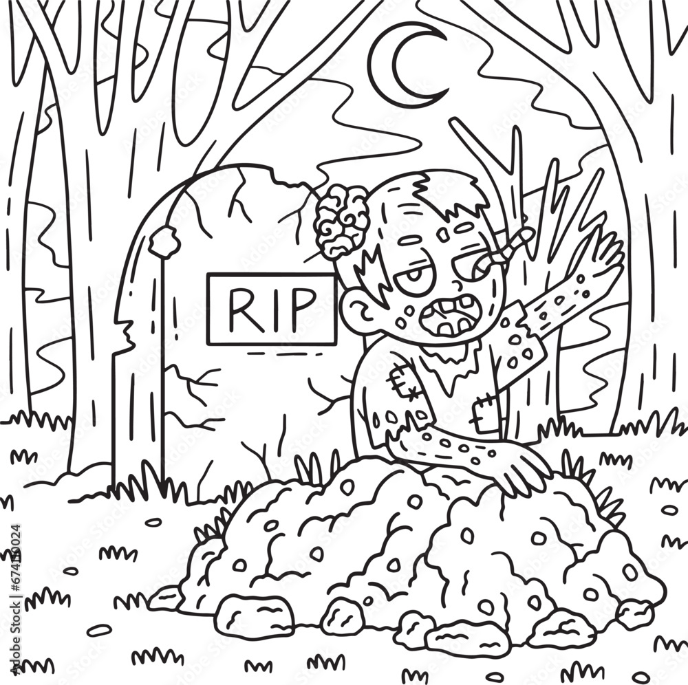 Zombie Rising from the Grave Coloring Pages 