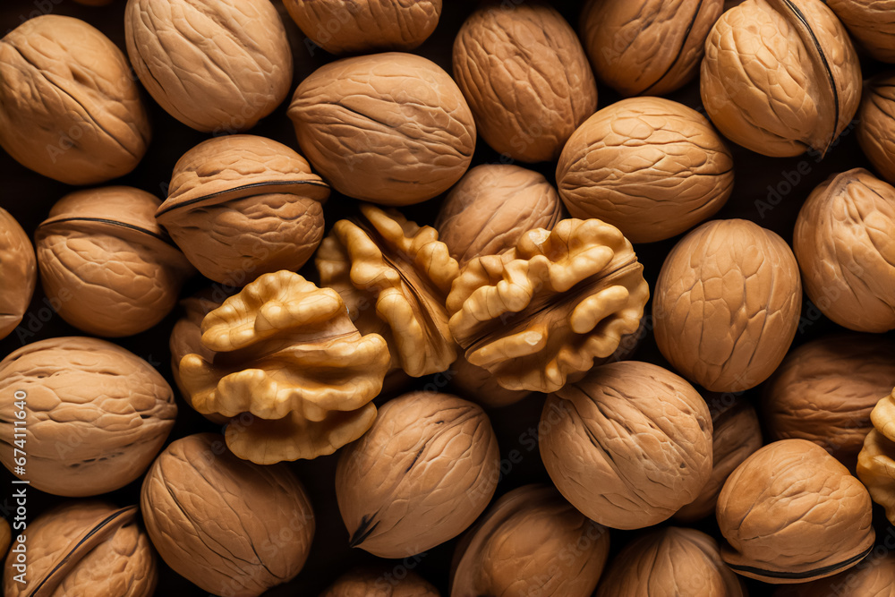 Image of many walnuts closed-up. Image of many walnuts closed-up.