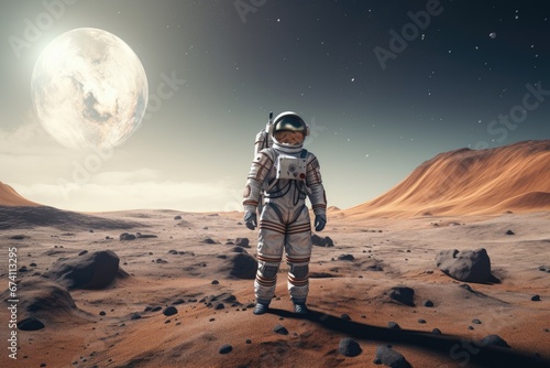 Lonely astronaut standing on a planet, AI generated