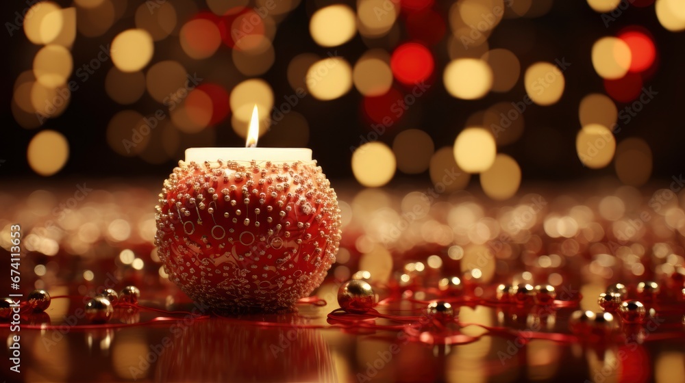 Lit Candle On Festive Decorated Dinner , Bright Background, Background Hd