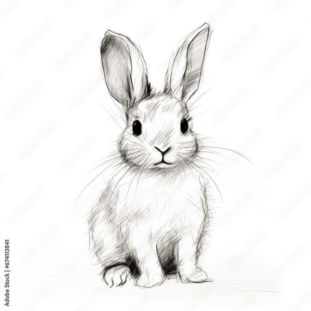 Cute Small Rabbit in Black and White Graphic Isolated on White Background Cute Small Rabbit in Black and White Graphic Isolated on White Background