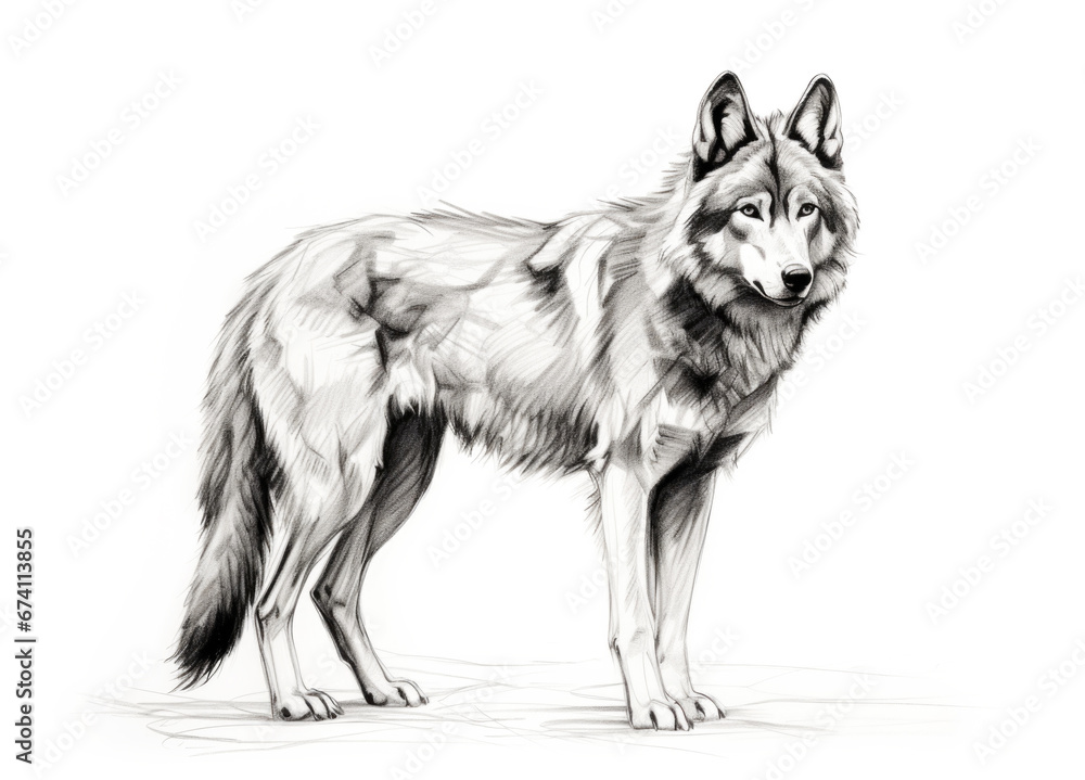 Fototapeta premium Wolf in Black and White Graphic Isolated on White Background