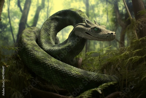 stunning serpent in lush woods. Generative AI