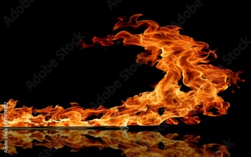 Abstract art with fire flames on black background. Created with generative Ai technology.