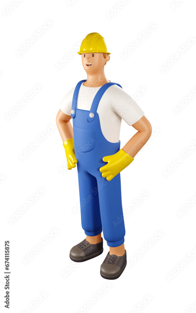 3D Worker Builder Vector Illustration. Male Character of Construction Worker in Cartoon style 3D Worker Builder Vector Illustration. Male Character of Construction Worker in Cartoon style