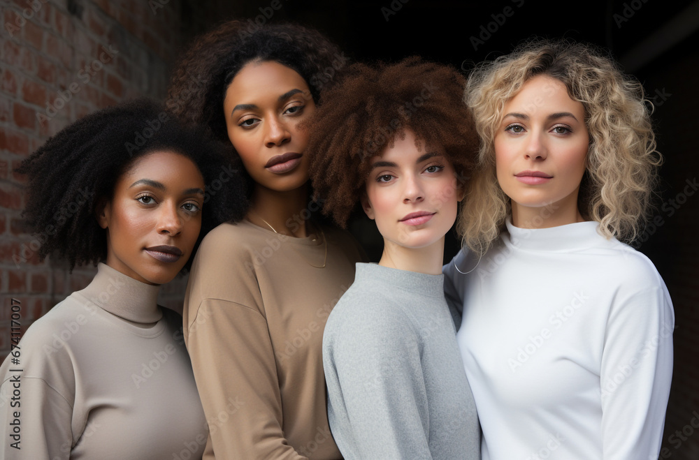 Beautiful young multiethnic women with natural makeup. Advertising for Fashion, Woman Rights, Beauty Salon, Cosmetics, face and body skin care. Beautiful young multiethnic women with natural makeup. Advertising for Fashion, Woman Rights, Beauty Salon, Cosmetics, face and body skin care.