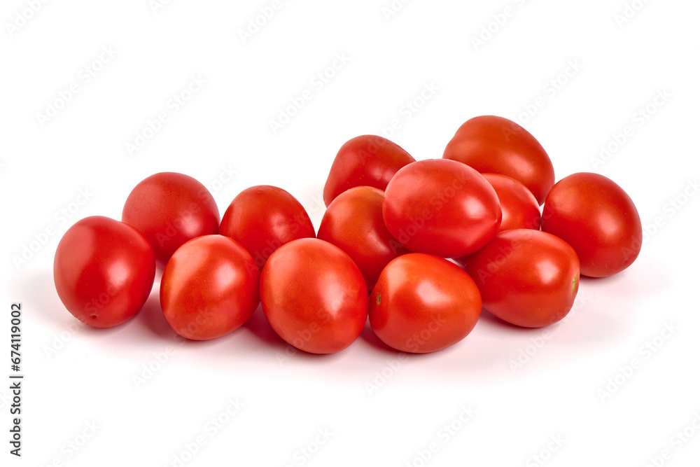 Fresh cherry tomatoes with Sweet basil leaves, isolated on white background. Fresh cherry tomatoes with Sweet basil leaves, isolated on white background.