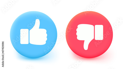 Thumb up and down icon. Vector like and unlike button for website and mobile app photo