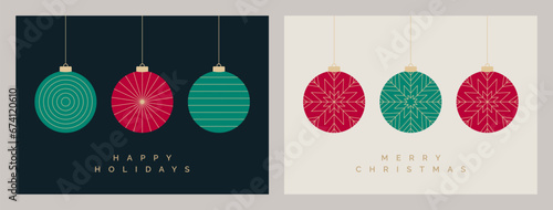 Christmas Card Design Template. Christmas Bauble Decorations with Snowflake and Patterns. Merry Christmas Greeting Card Creative Concept Vector Illustration. 