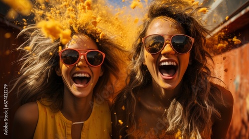 Happy Friends Having Fun Color Dust , Bright Background, Background Hd