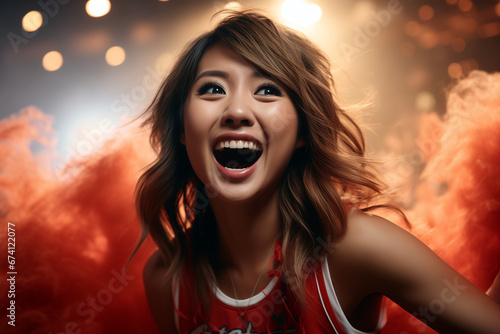 happy female asian cheerleader dancing and screaming at Superbowl match © Zenturio Designs