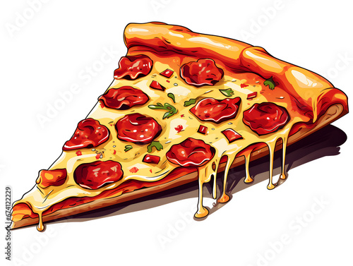 Mouth-watering illustration of a pizza slice with pepperoni and melted cheese, perfect for food menus and culinary designs